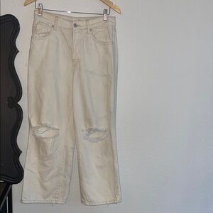 Stylish Cream Ripped Wide-Leg Pants